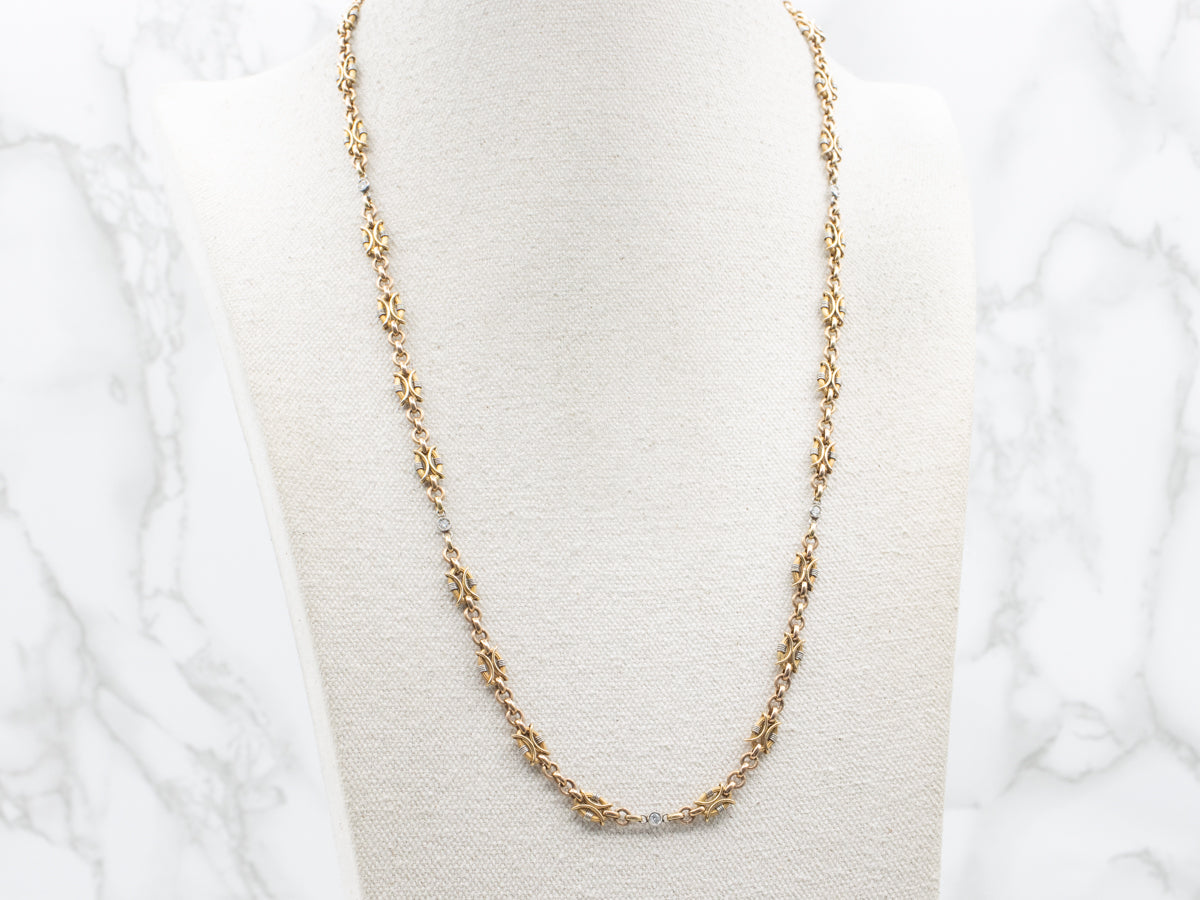 Platinum and Gold Funky Link Diamond Station Chain