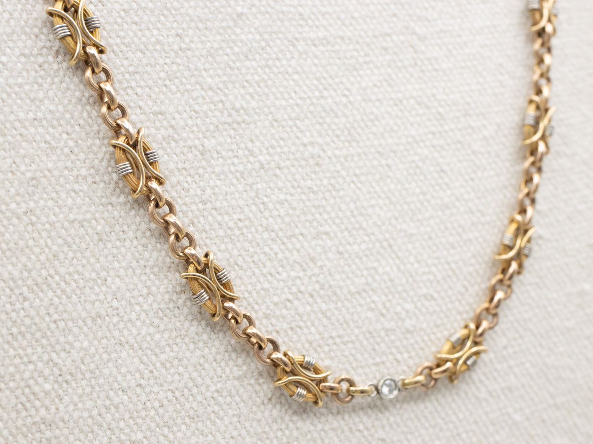 Platinum and Gold Funky Link Diamond Station Chain