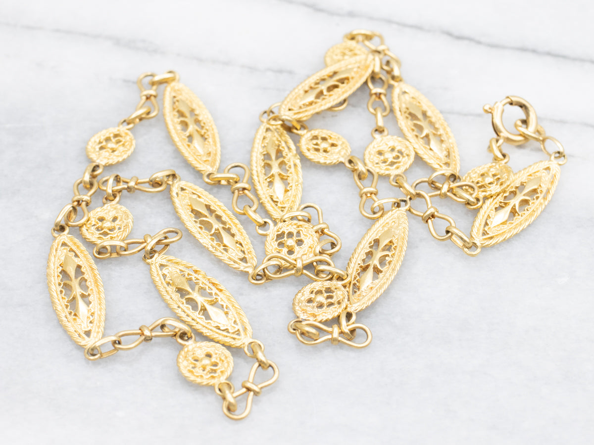Vintage 18-Karat Gold Filigree Link Chain
