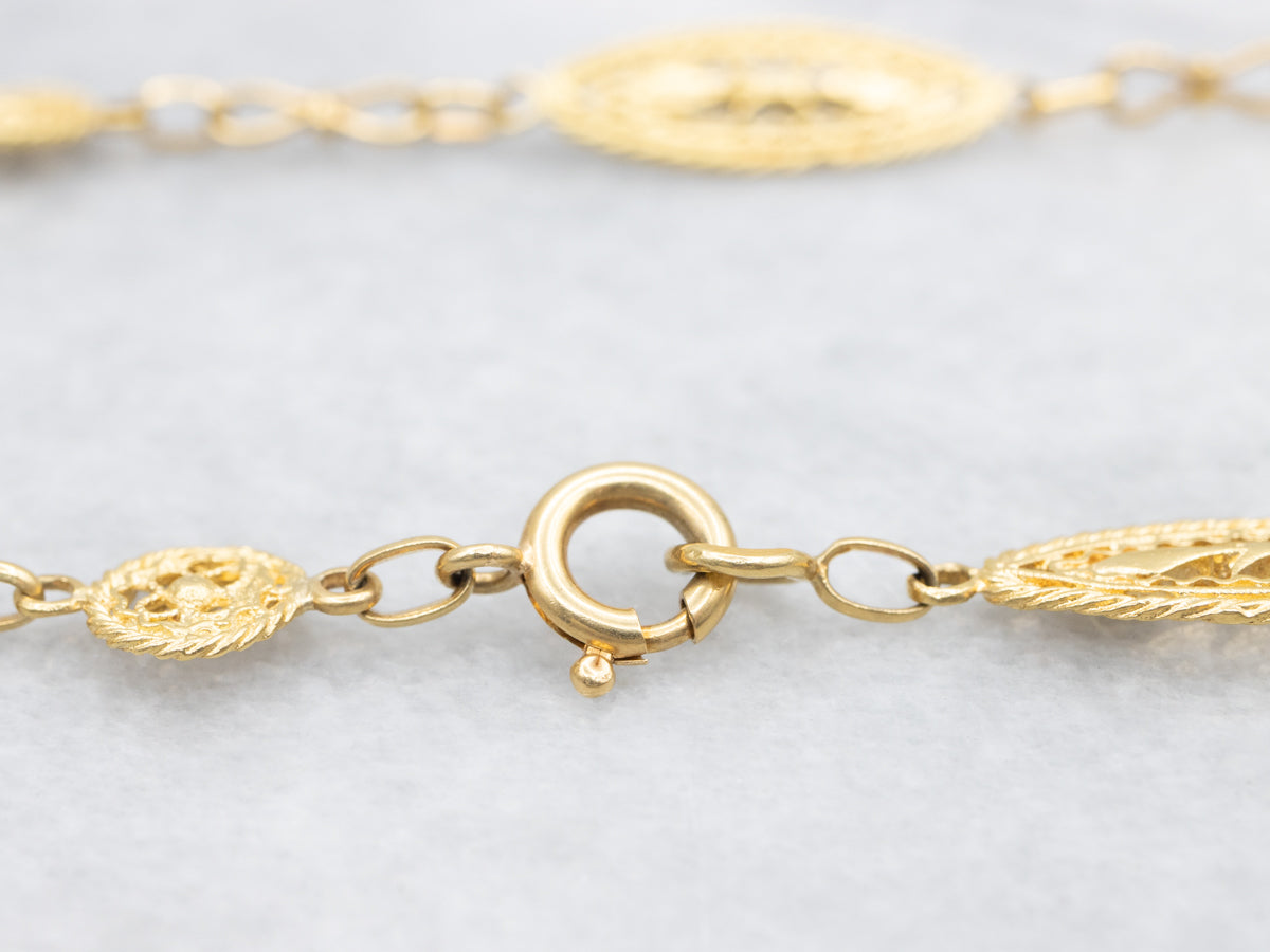 Vintage 18-Karat Gold Filigree Link Chain