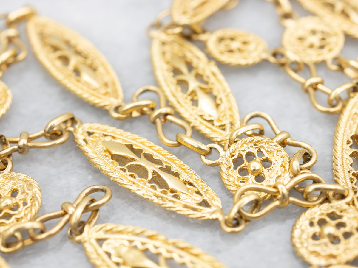 Vintage 18-Karat Gold Filigree Link Chain