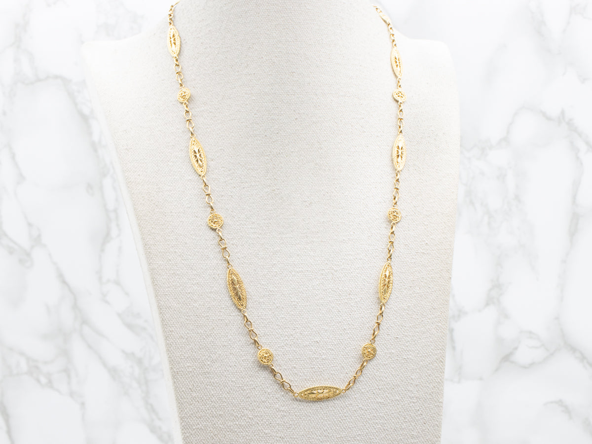 Vintage 18-Karat Gold Filigree Link Chain