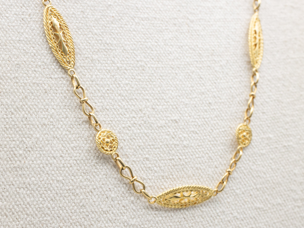 Vintage 18-Karat Gold Filigree Link Chain