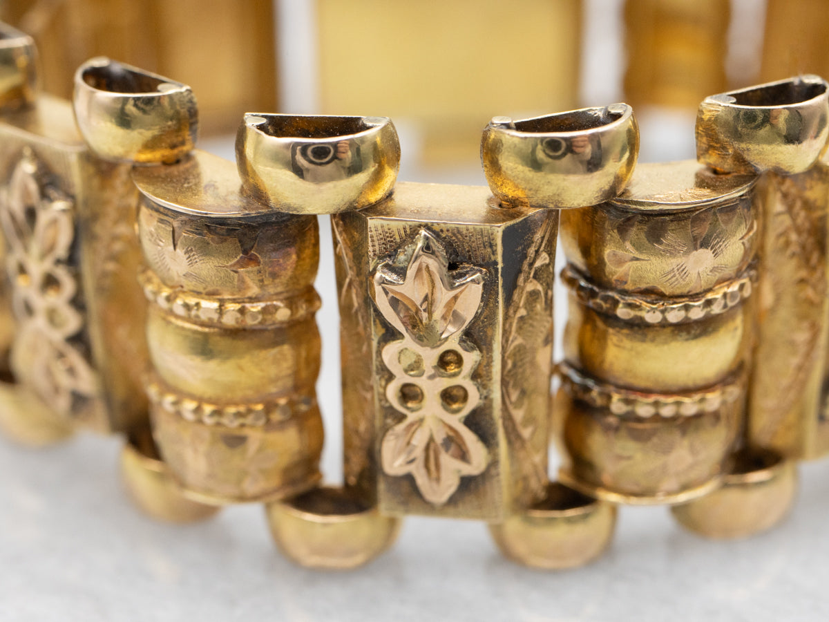 18K Yellow Gold Victorian Floral Link Bracelet