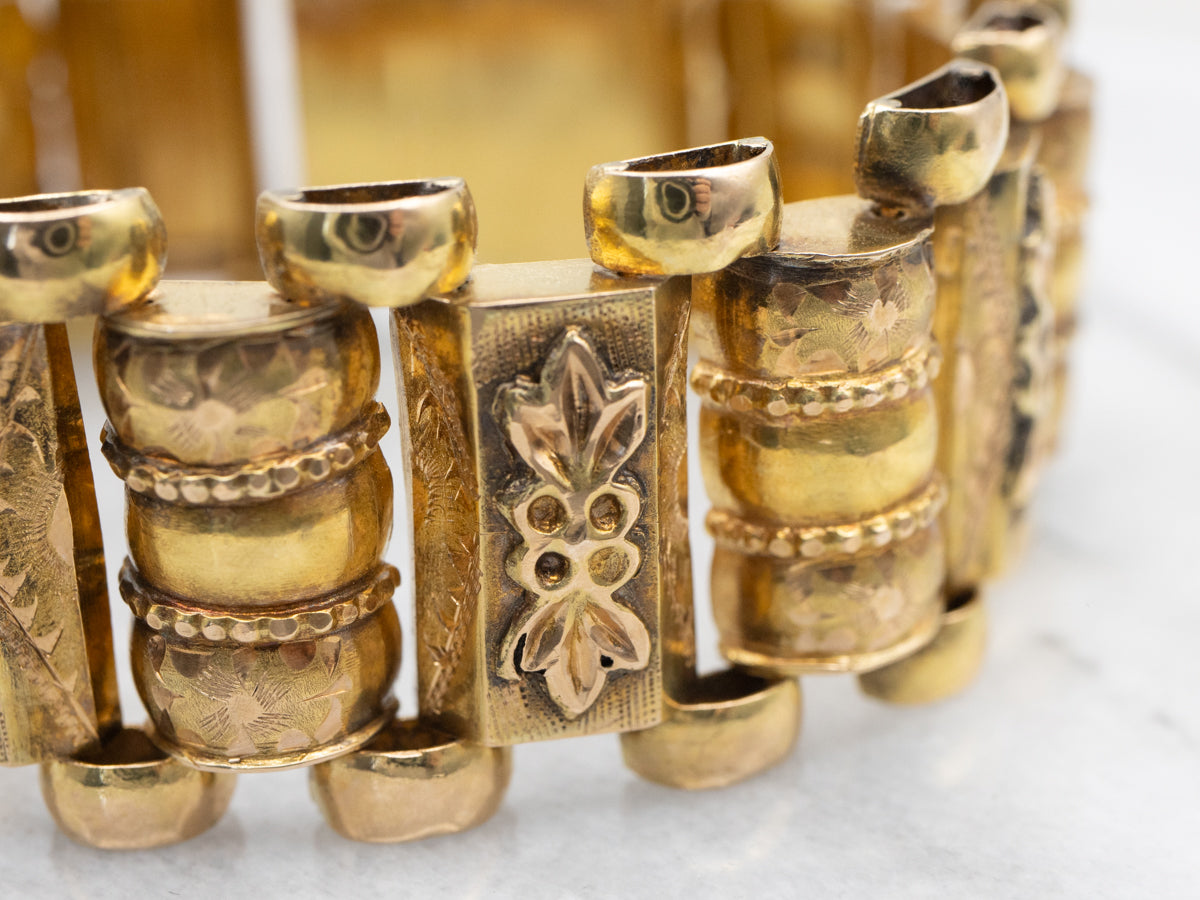 18K Yellow Gold Victorian Floral Link Bracelet