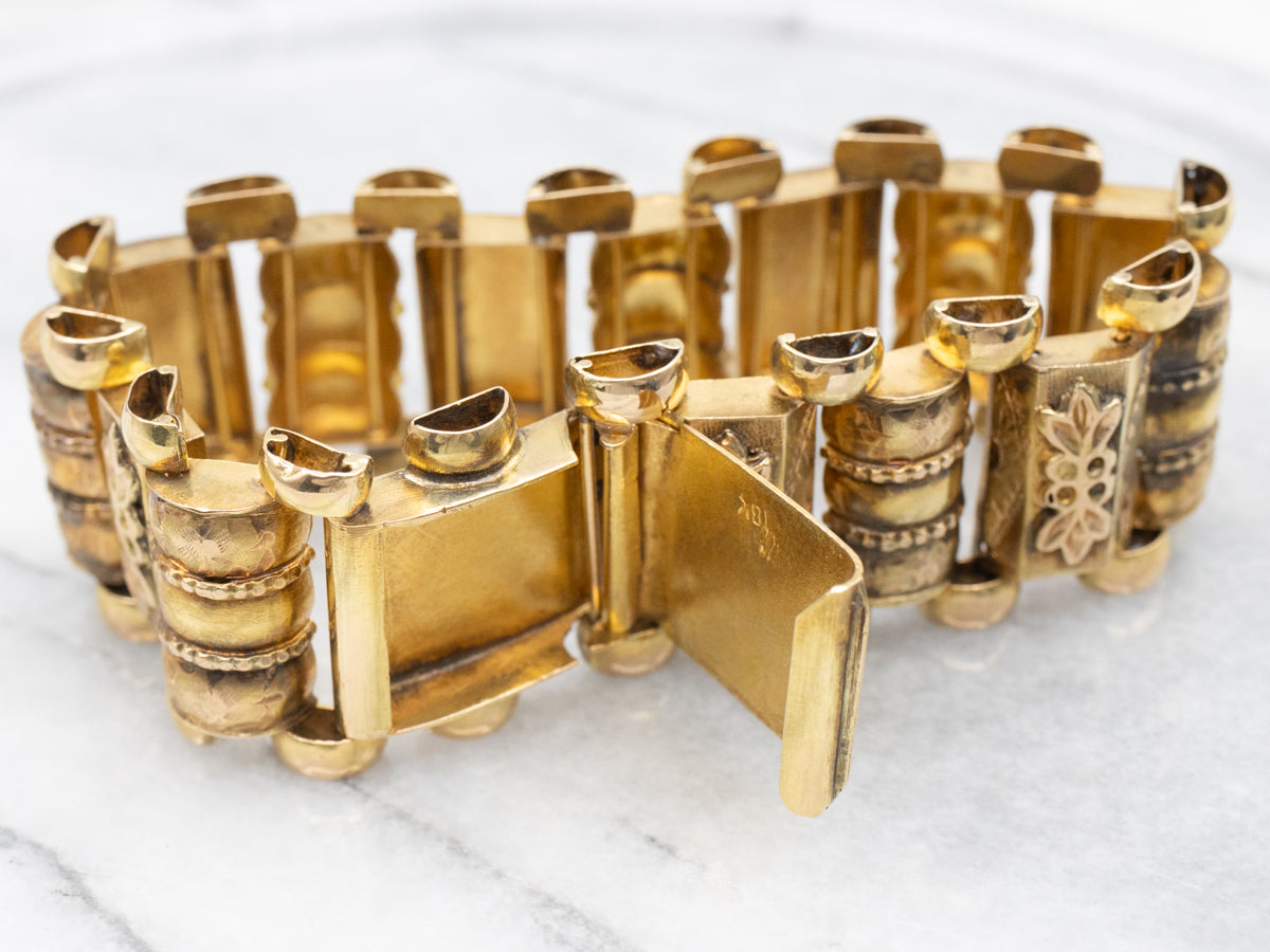 18K Yellow Gold Victorian Floral Link Bracelet