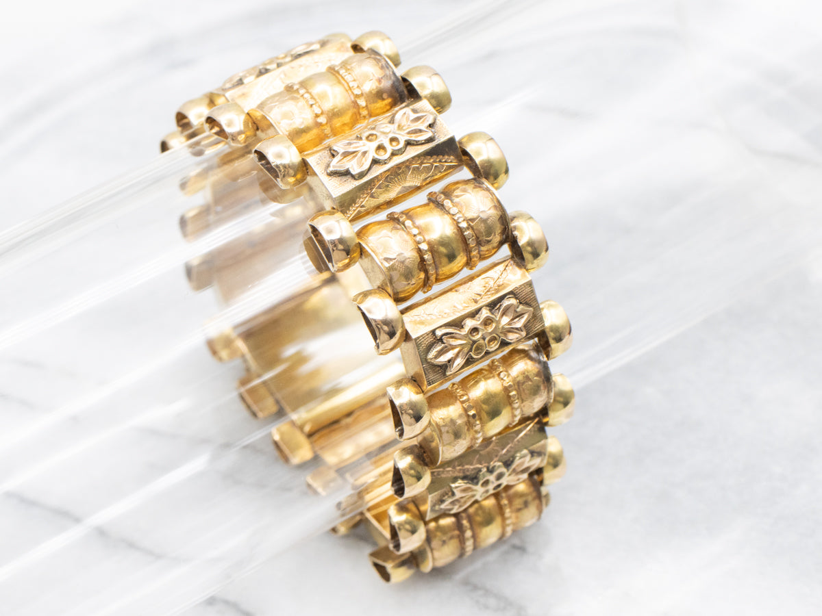 18K Yellow Gold Victorian Floral Link Bracelet