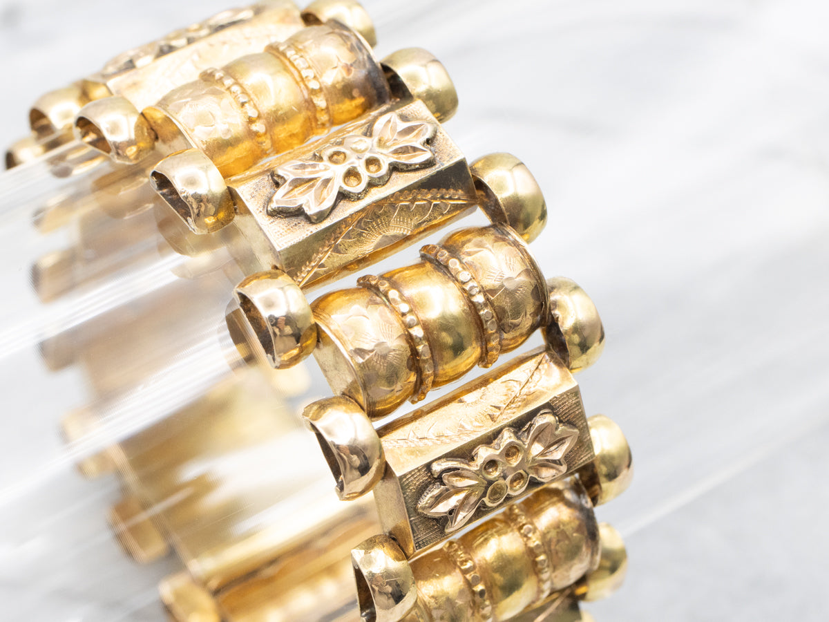 18K Yellow Gold Victorian Floral Link Bracelet