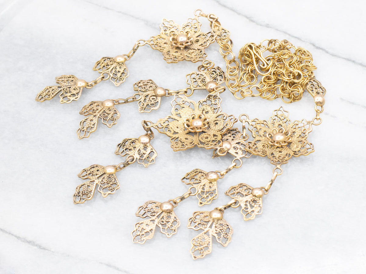 Vintage Floral Gold Filigree Festoon Necklace