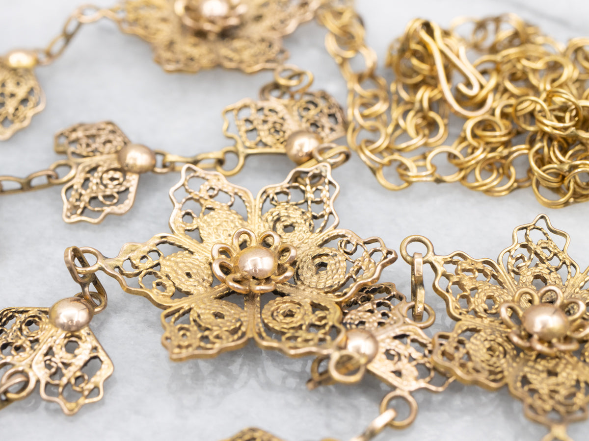 Vintage Floral Gold Filigree Festoon Necklace