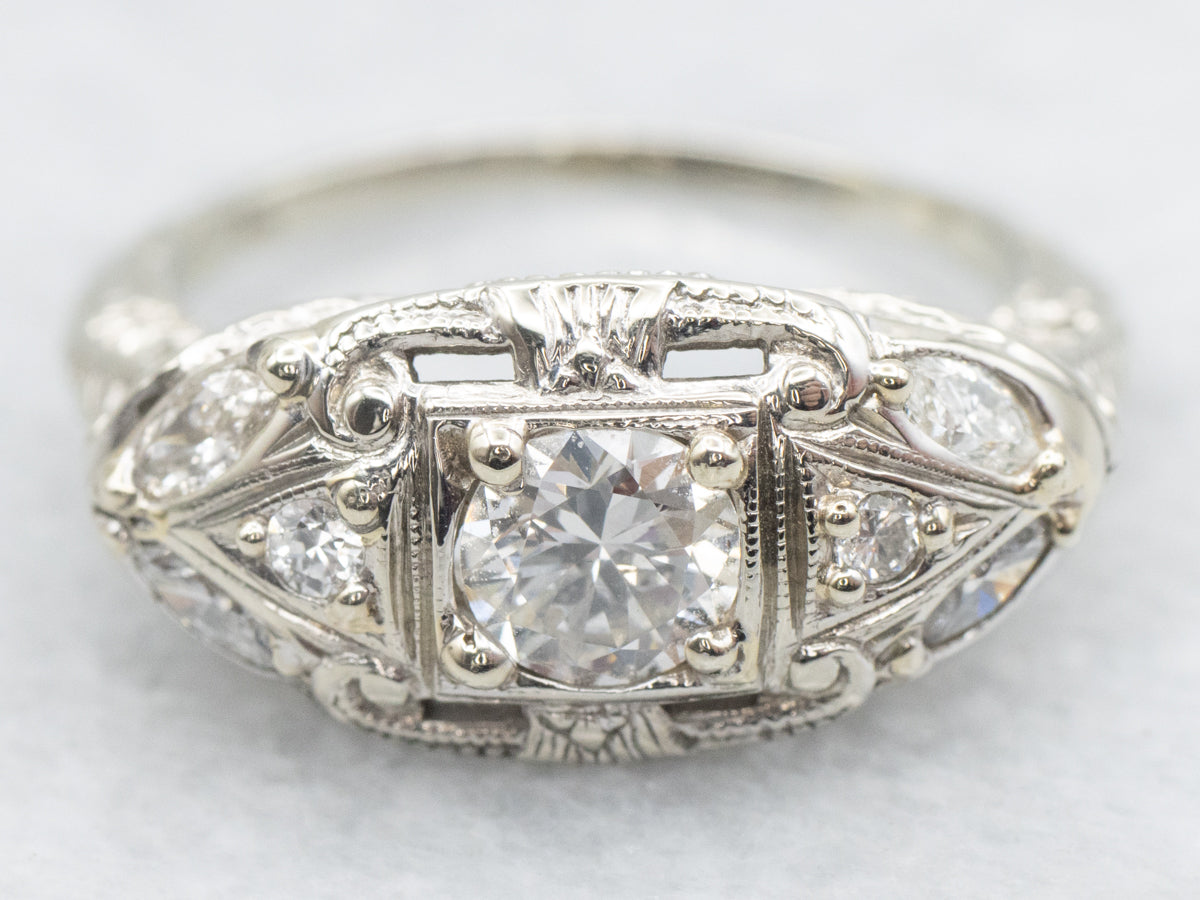 Art Deco White Gold Diamond Engagement Ring