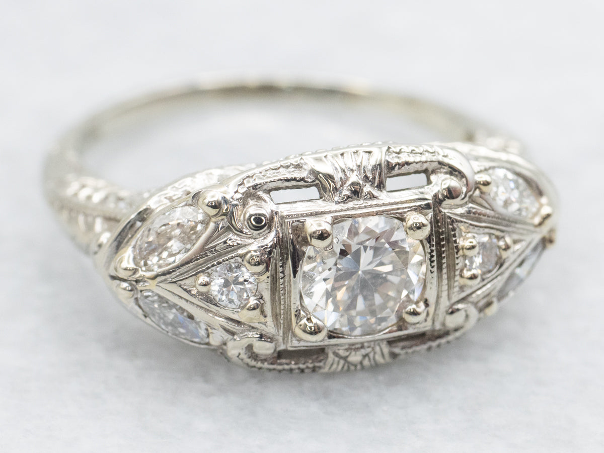 Art Deco White Gold Diamond Engagement Ring