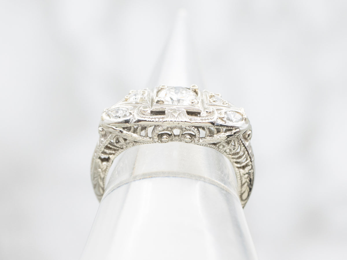 Art Deco White Gold Diamond Engagement Ring