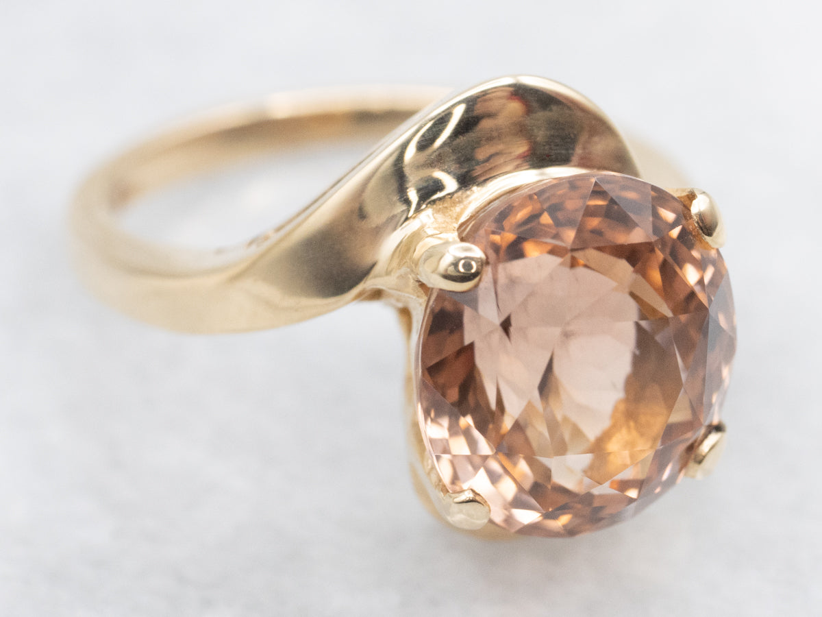 Sweet Peach Tourmaline Solitaire Bypass Ring