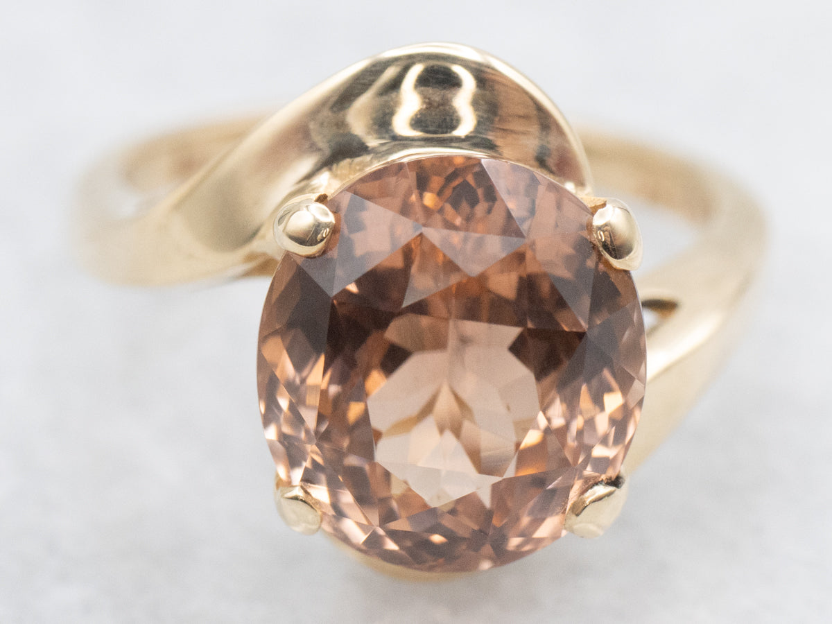 Sweet Peach Tourmaline Solitaire Bypass Ring