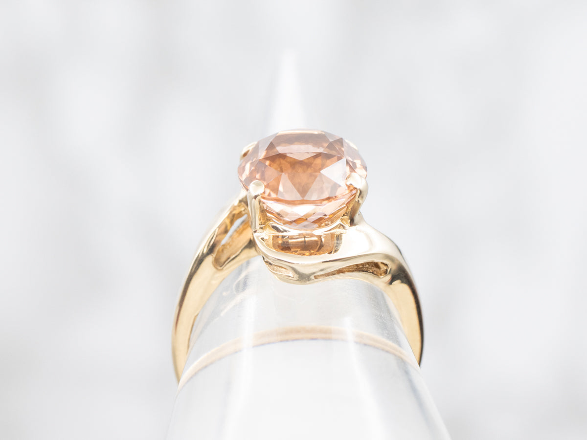 Sweet Peach Tourmaline Solitaire Bypass Ring