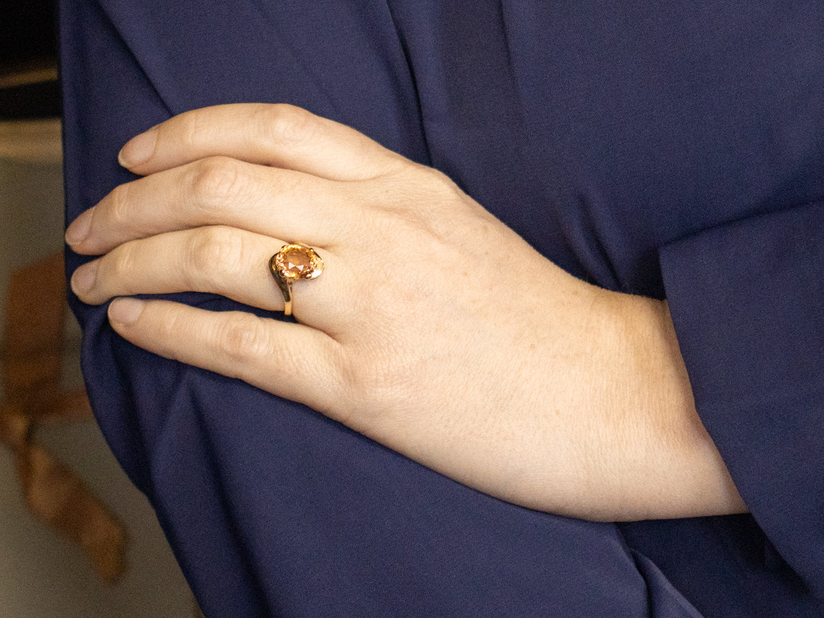 Sweet Peach Tourmaline Solitaire Bypass Ring