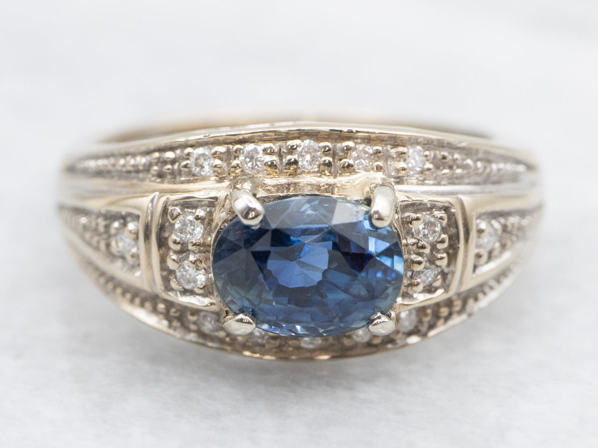 Vintage Gold Blue Sapphire and Diamond Ring