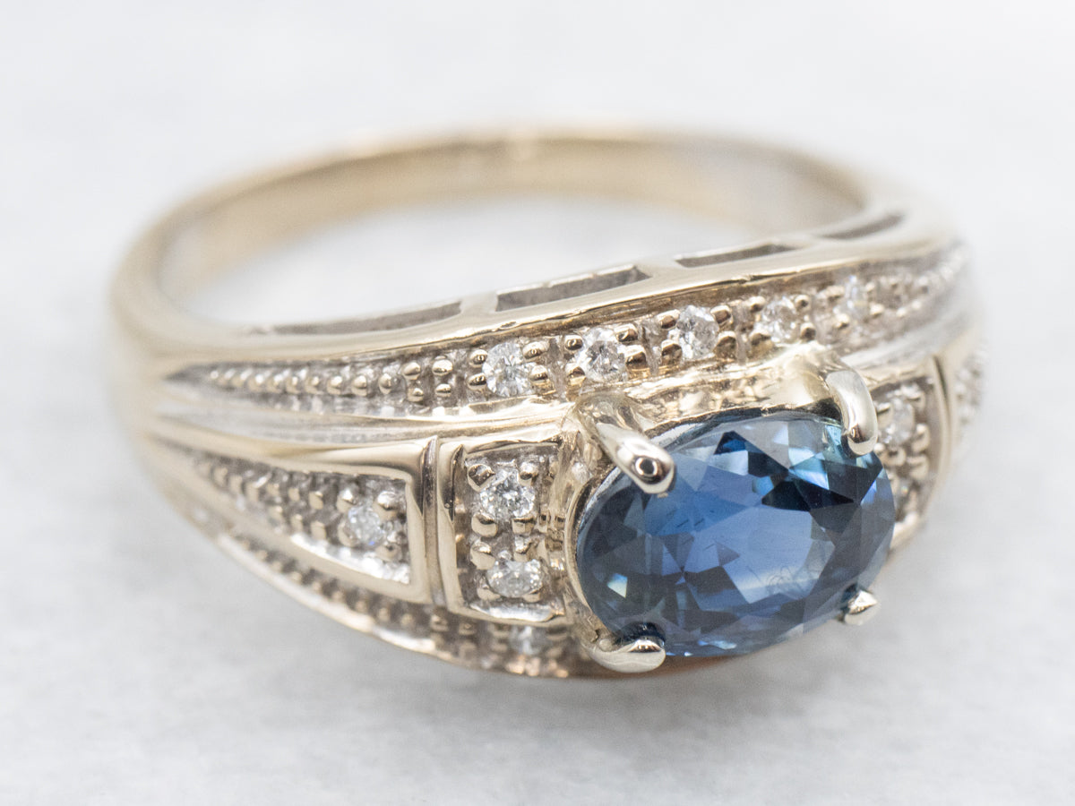Vintage Gold Blue Sapphire and Diamond Ring