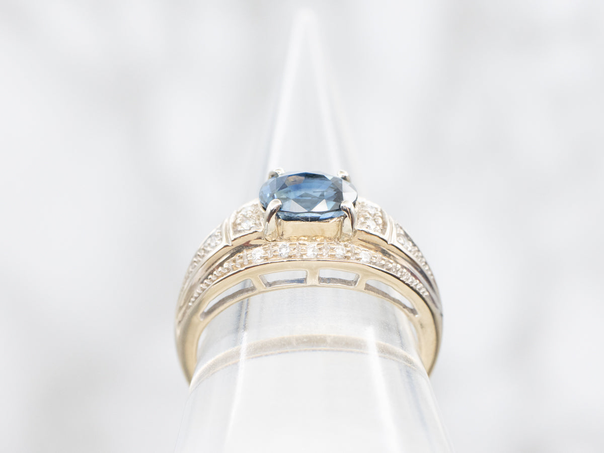 Vintage Gold Blue Sapphire and Diamond Ring