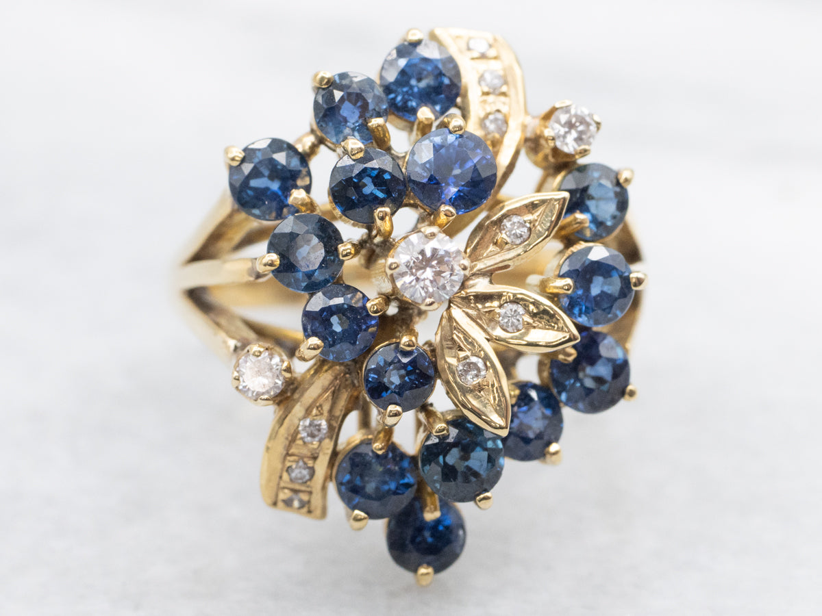 Botanical Blue Sapphire and Diamond Cluster Cocktail Ring