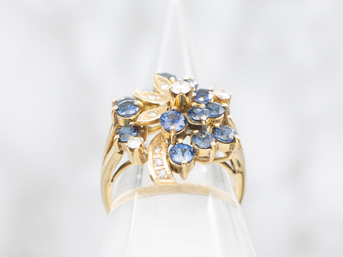 Botanical Blue Sapphire and Diamond Cluster Cocktail Ring