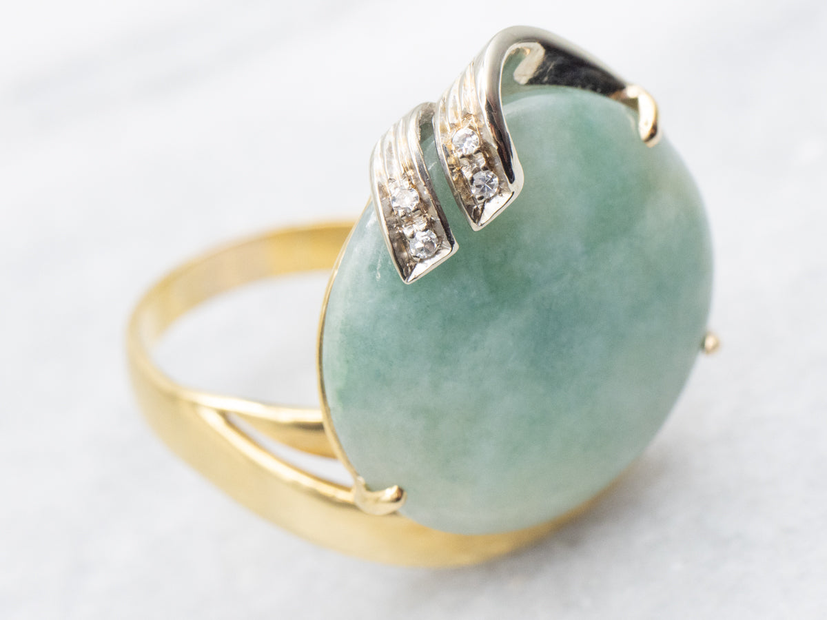 Modernist Jade and Diamond Statement Ring