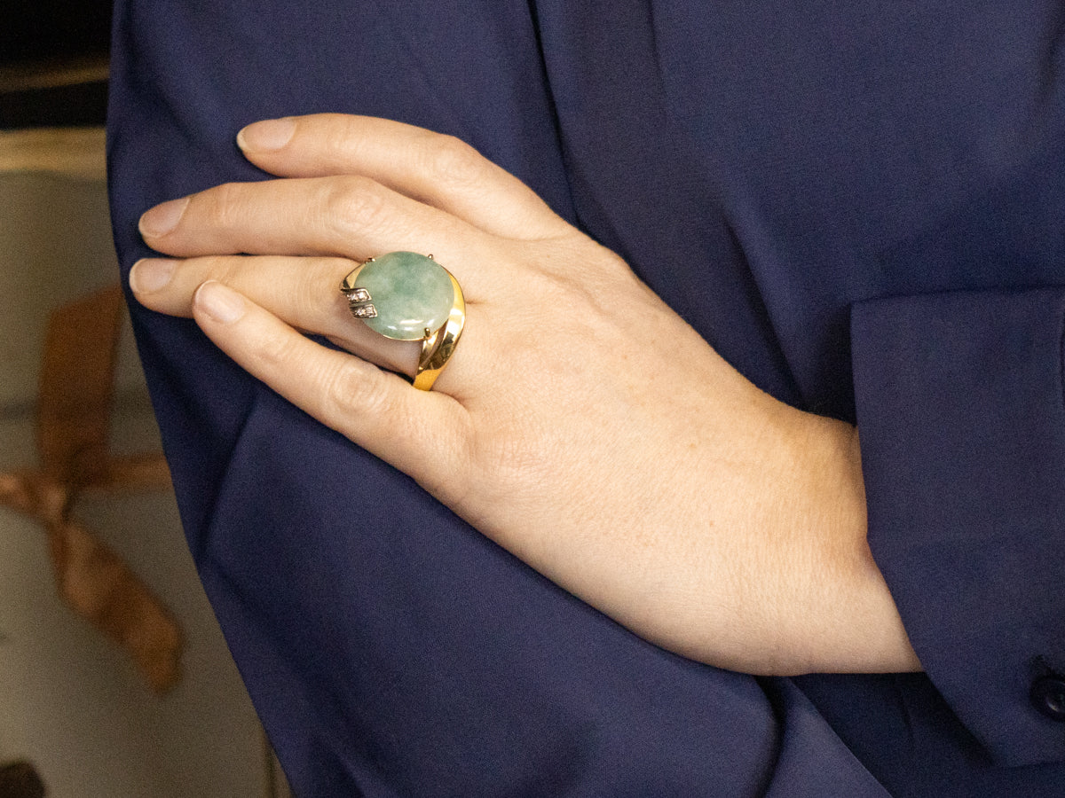 Modernist Jade and Diamond Statement Ring