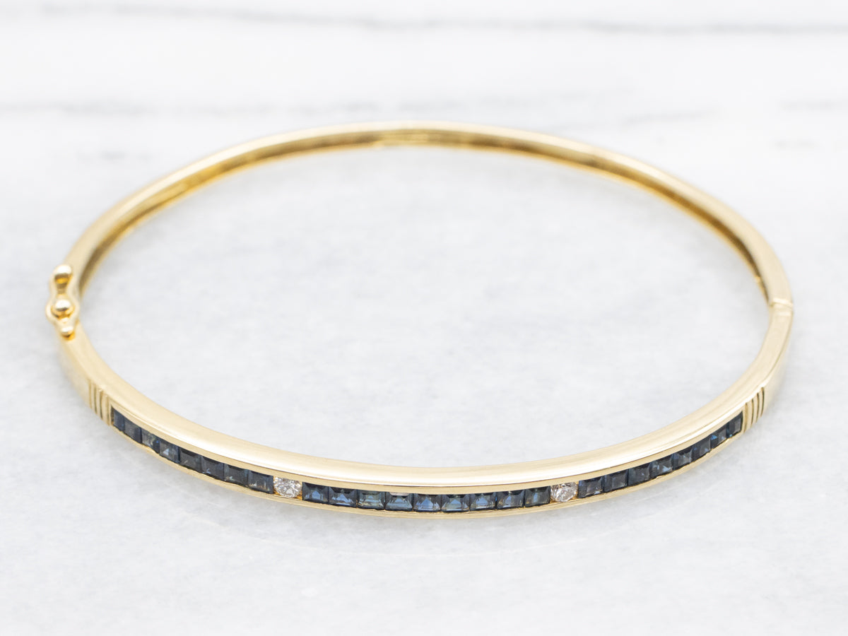 Sapphire and Diamond Hinged Bangle Bracelet