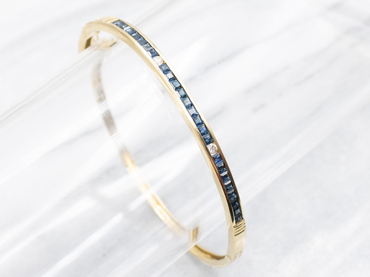 Sapphire and Diamond Hinged Bangle Bracelet