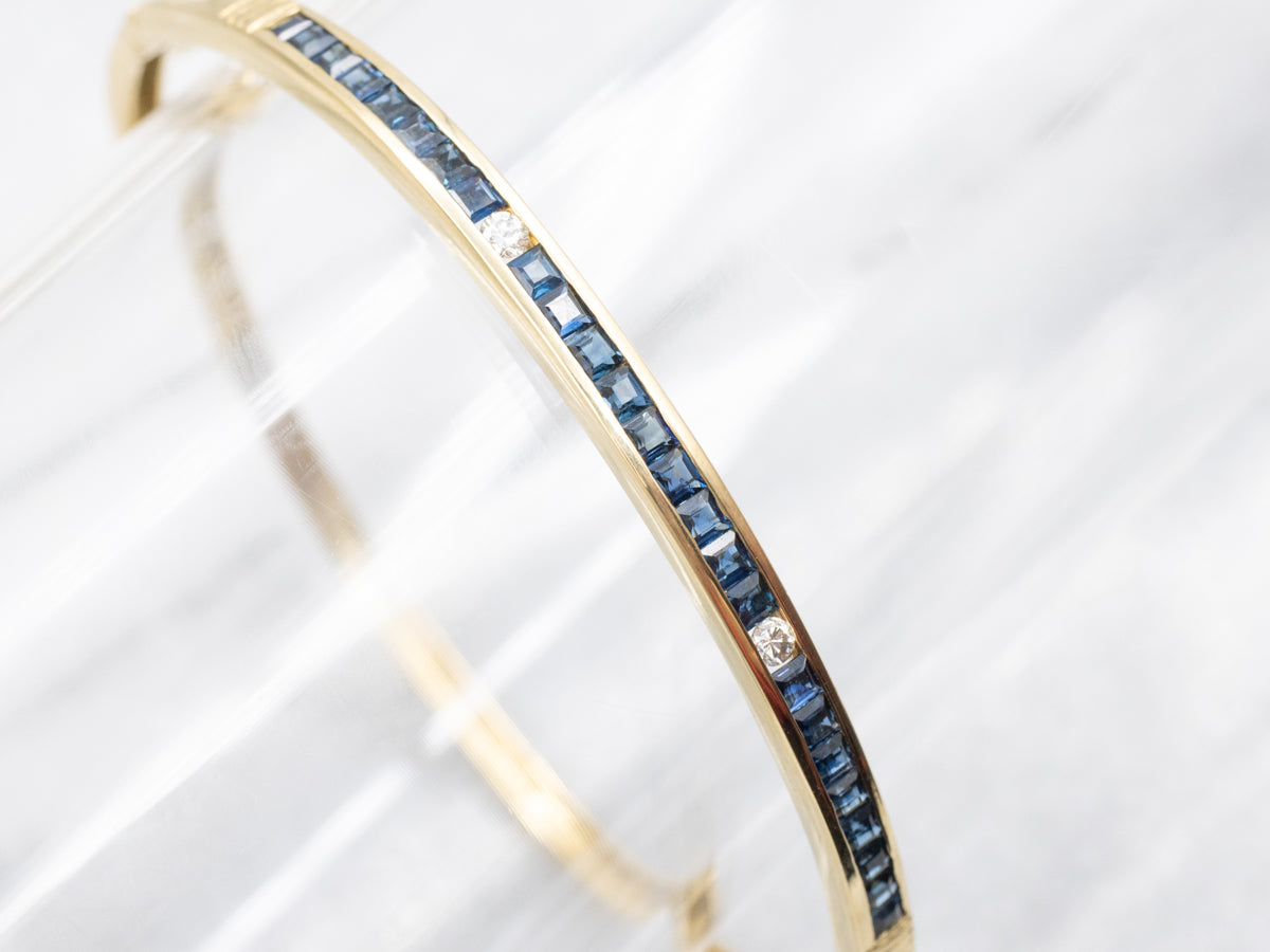 Sapphire and Diamond Hinged Bangle Bracelet