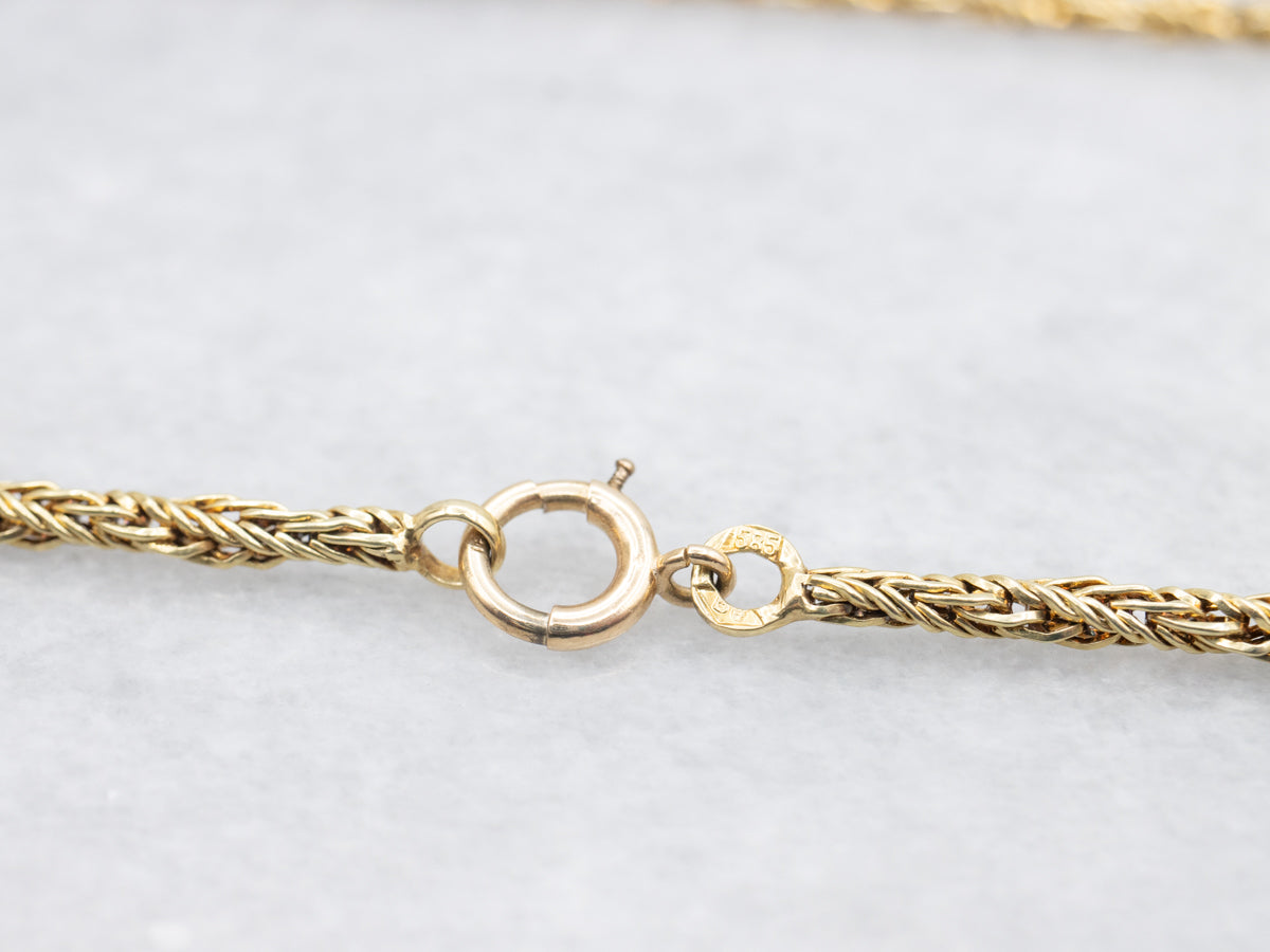 Cadena trenzada de trigo de oro amarillo pesado de 14 quilates