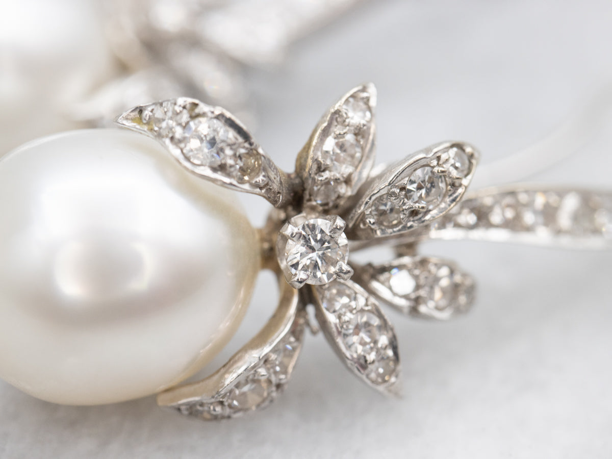 Retro Style Baroque Pearl and Diamond Drop Earrings