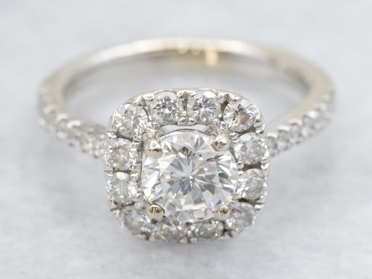 18K White Gold Diamond Halo Engagement Ring