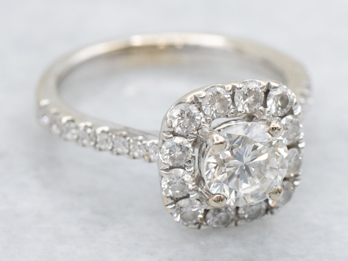 18K White Gold Diamond Halo Engagement Ring