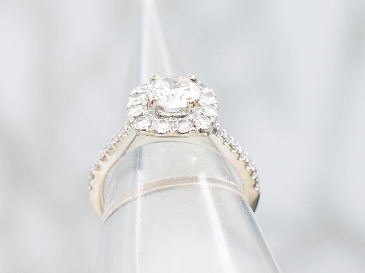 18K White Gold Diamond Halo Engagement Ring