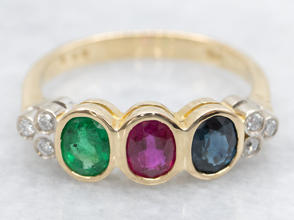 Bezel-Set 18-Karat Gold Emerald Ruby Sapphire and Diamond Band