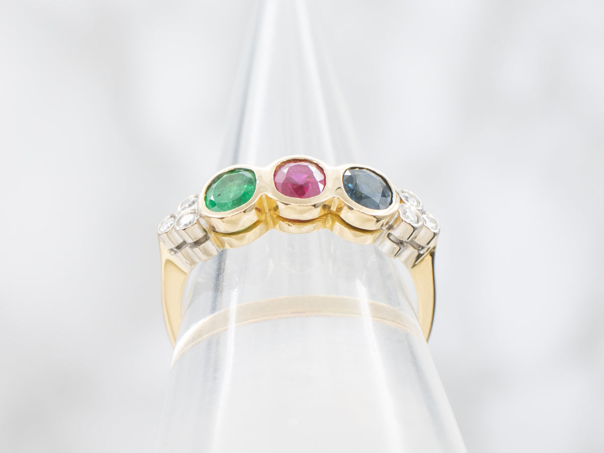 Bezel-Set 18-Karat Gold Emerald Ruby Sapphire and Diamond Band