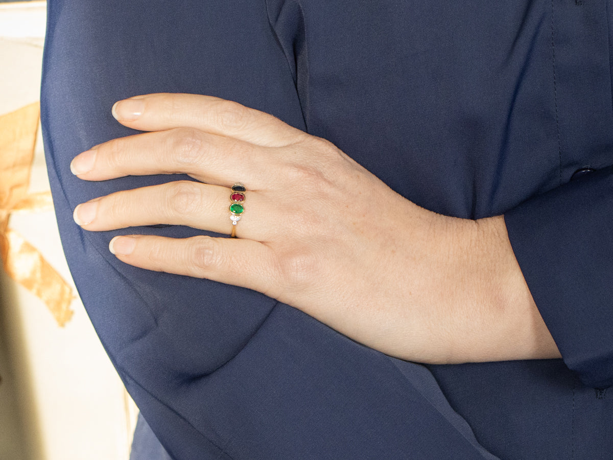 Bezel-Set 18-Karat Gold Emerald Ruby Sapphire and Diamond Band