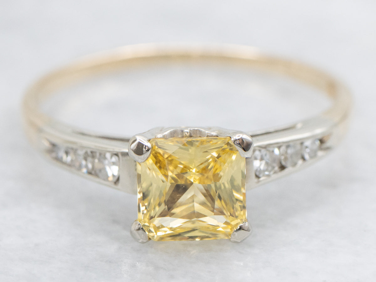 1950s Two Toned Gold Yellow Sapphire and Diamond Accent Ring