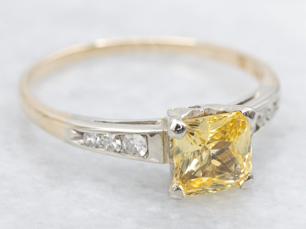 1950s Two Toned Gold Yellow Sapphire and Diamond Accent Ring