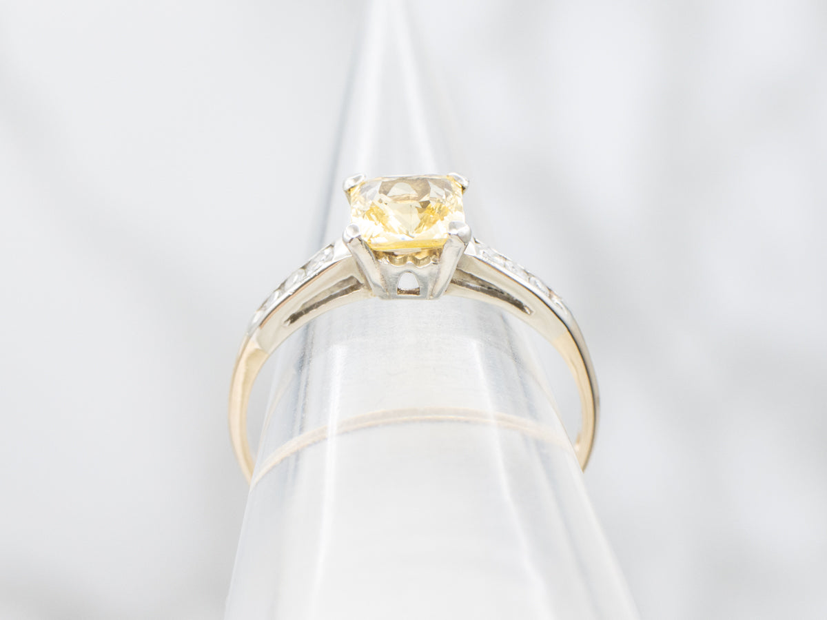 1950s Two Toned Gold Yellow Sapphire and Diamond Accent Ring