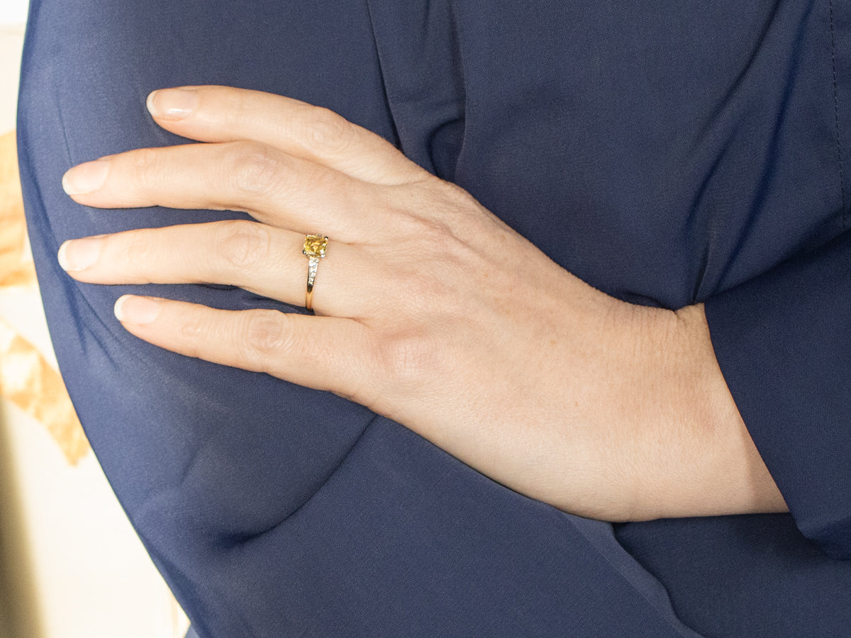 1950s Two Toned Gold Yellow Sapphire and Diamond Accent Ring