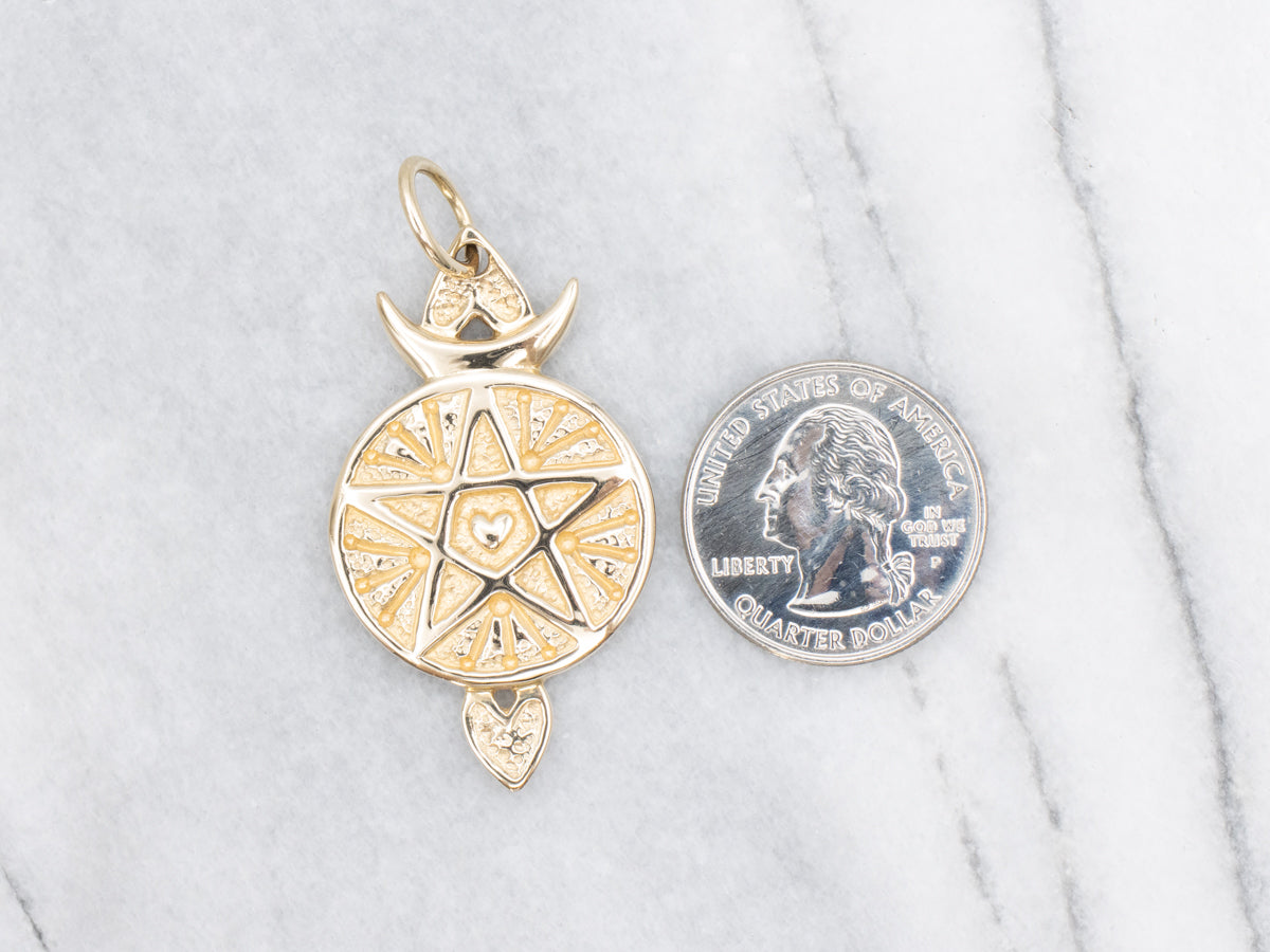 Gold Heart and Pentagram Talisman Pendant