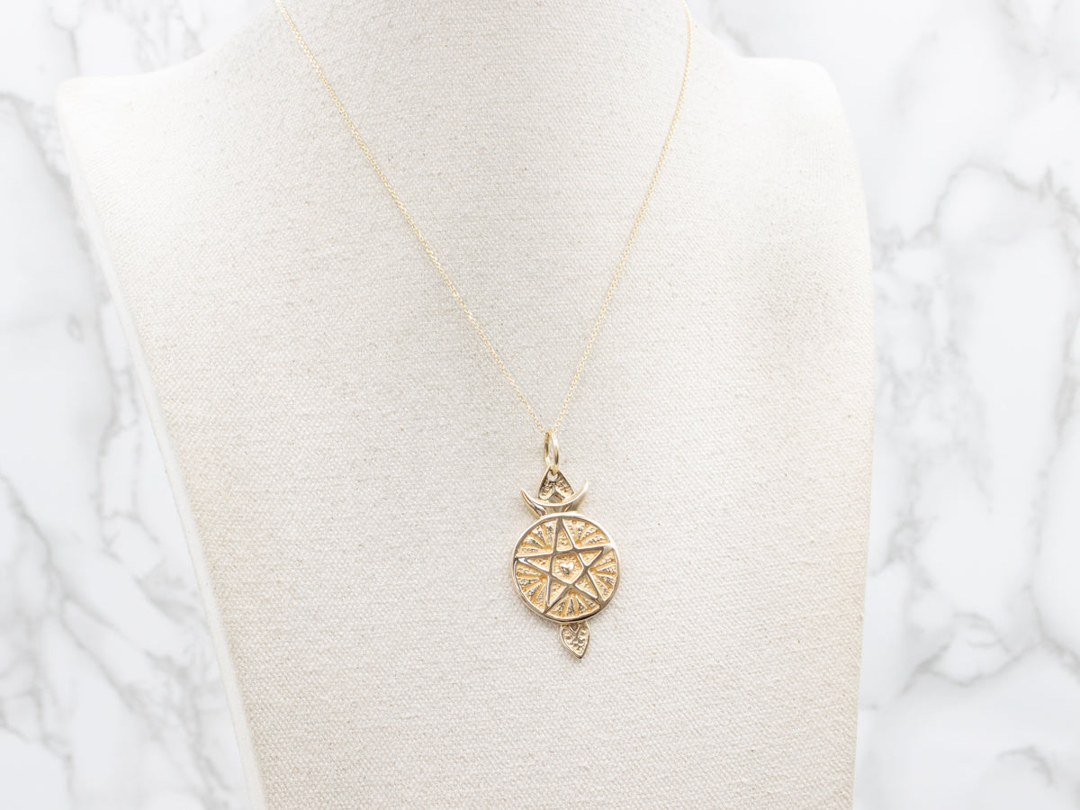 Gold Heart and Pentagram Talisman Pendant
