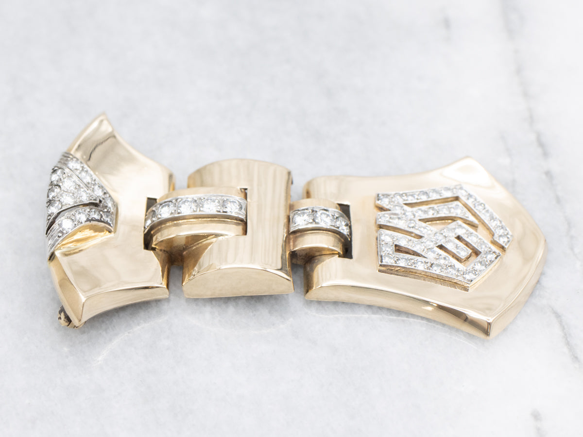 Retro-Era Diamond Monogrammed "BM" Brooch