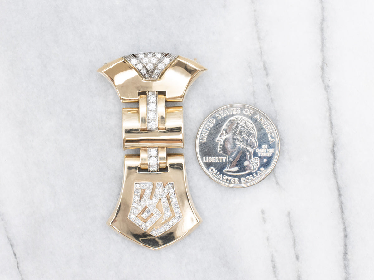 Retro-Era Diamond Monogrammed "BM" Brooch
