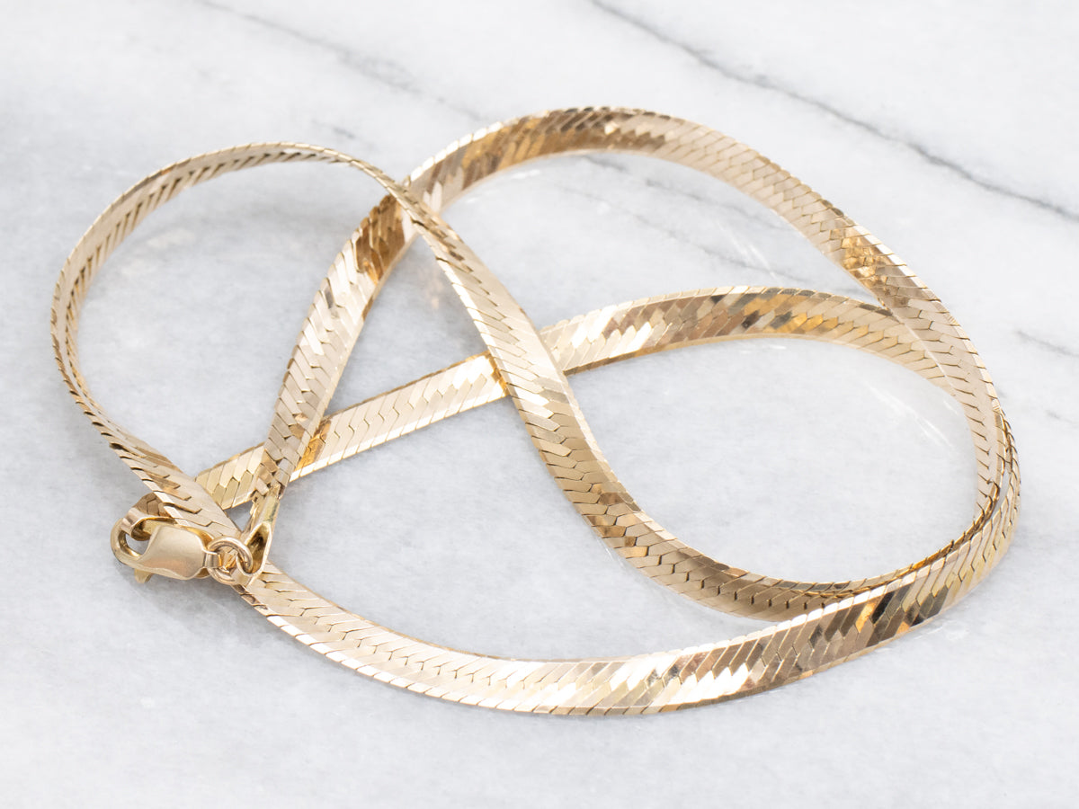 Polished Gold Herringbone Link Chain