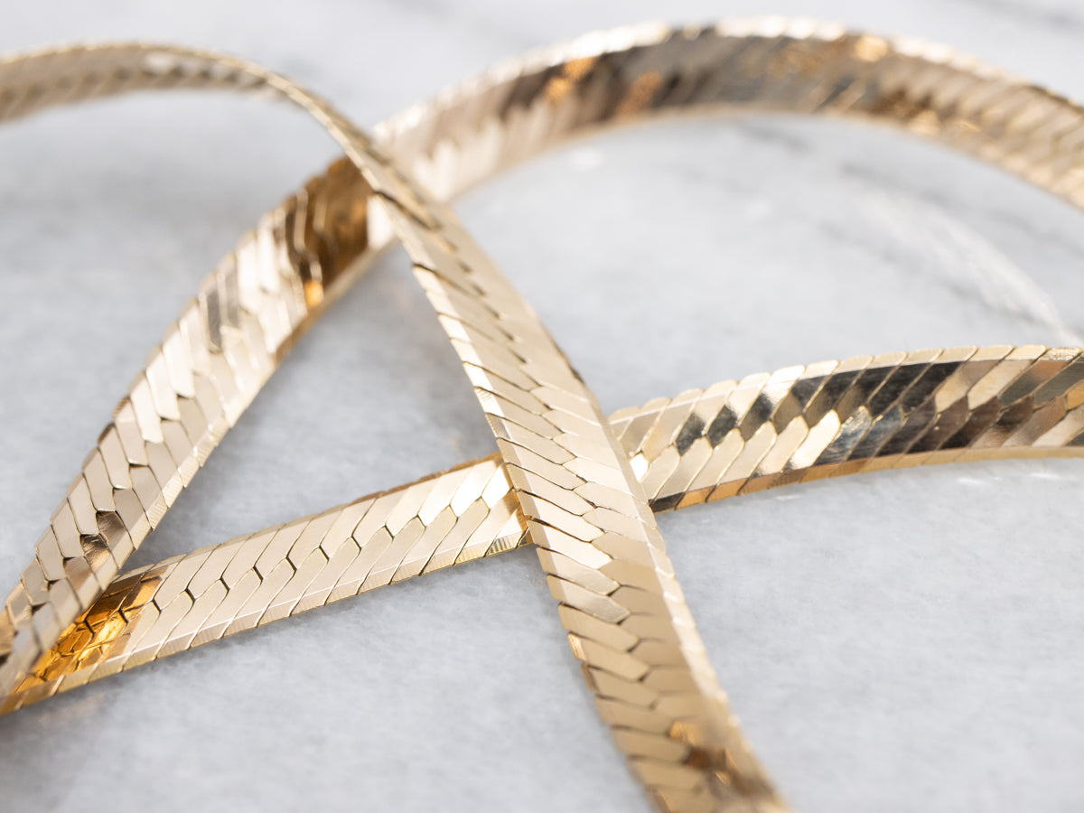 Polished Gold Herringbone Link Chain