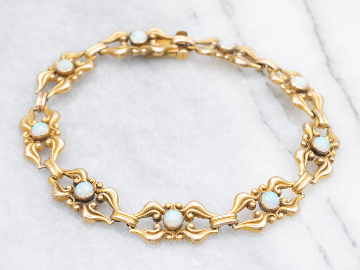 Victorian Revival Yellow Gold Opal Ornate Bracelet